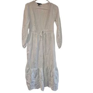 Forever 21 Women's White Cotton Embroidered Open Front Dress Cardigan Robe NEW s